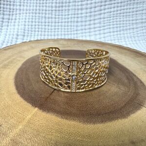 Brighton Fiji Sparkle Gold Tone Cuff Bracelet Crystal Coral Reef Openwork